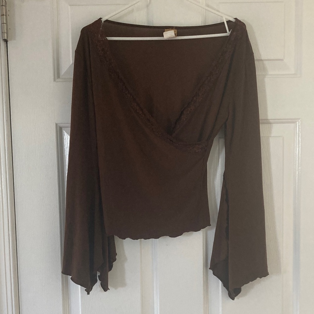 Lemon Brown Flared Sleeve Blouse